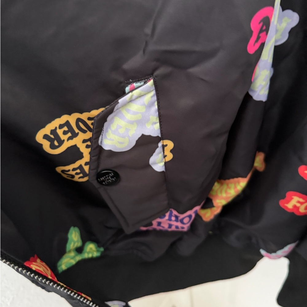 Black Bomber Jacket With Bold Statement - image 3